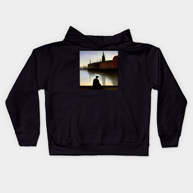 Hamburg in Caspar David Friedrich Style Kids Hoodie by Crestern